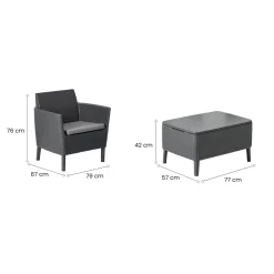 Set Da Esterno|Salotti Da Giardino > Dmora Set salotto esterno 2 posti e 1 tavolino contenitore antracite - Granby Nero Antracite
