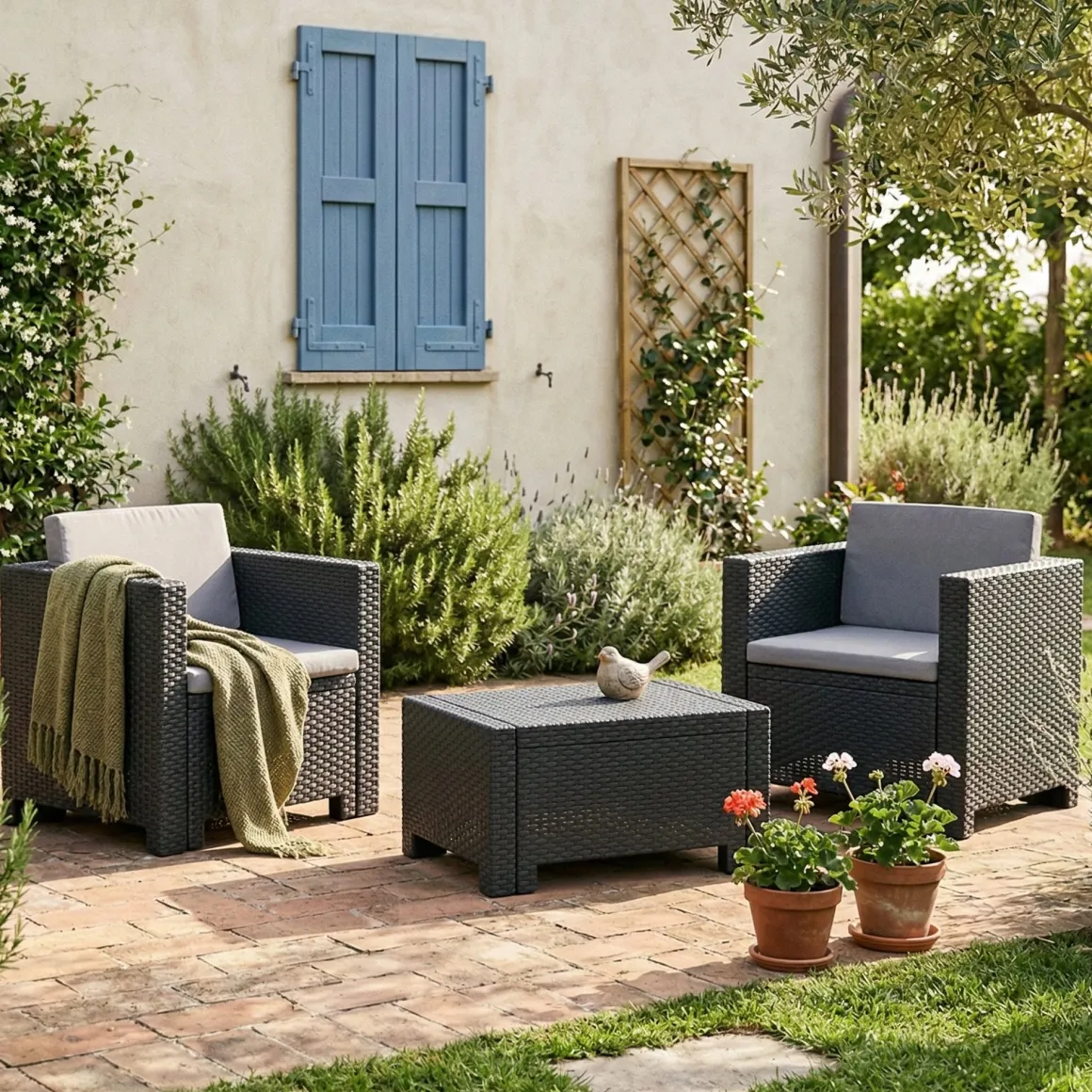 Set Da Esterno|Outdoor > Dmora Set salotto esterno 2 posti e 1 tavolo effetto rattan - Anny Bianco