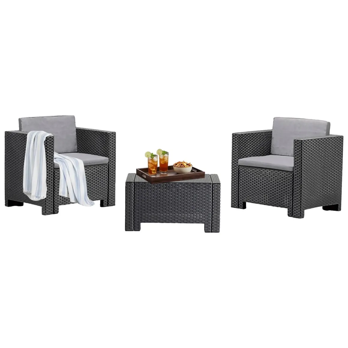 Set Da Esterno|Outdoor > Dmora Set salotto esterno 2 posti e 1 tavolo effetto rattan - Anny Bianco