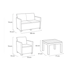 Set salotto esterno 3 posti e 1 tavolo effetto rattan beige - Nelson
