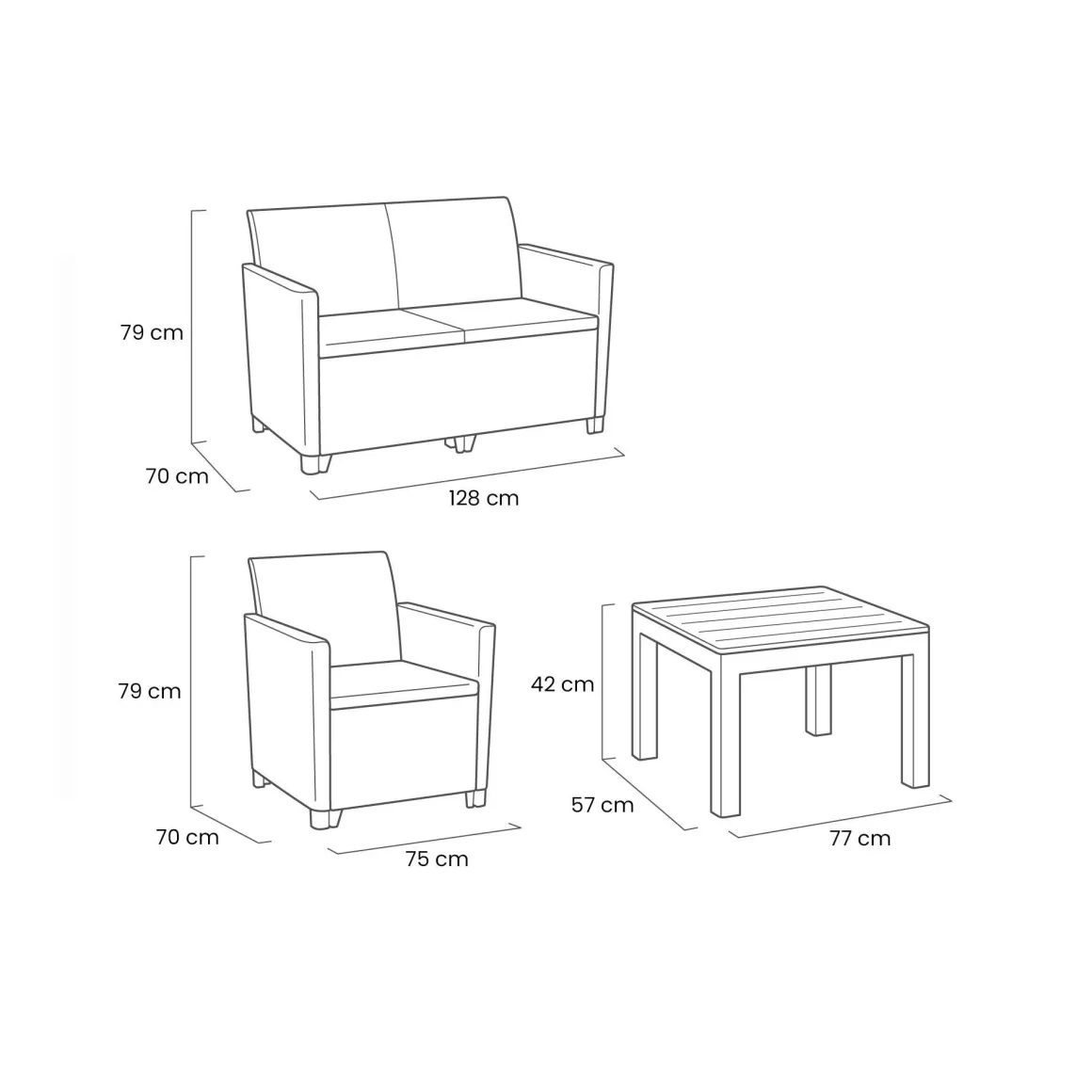 Set salotto esterno 3 posti e 1 tavolo effetto rattan beige - Nelson