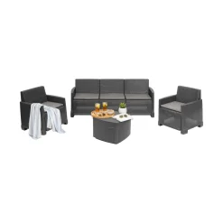 Set salotto esterno 5 posti e 1 tavolo effetto rattan antracite - Akay