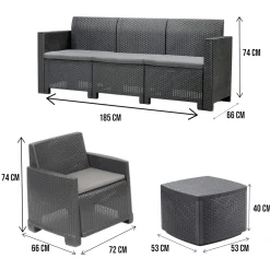 Set salotto esterno 5 posti e 1 tavolo effetto rattan antracite - Akay