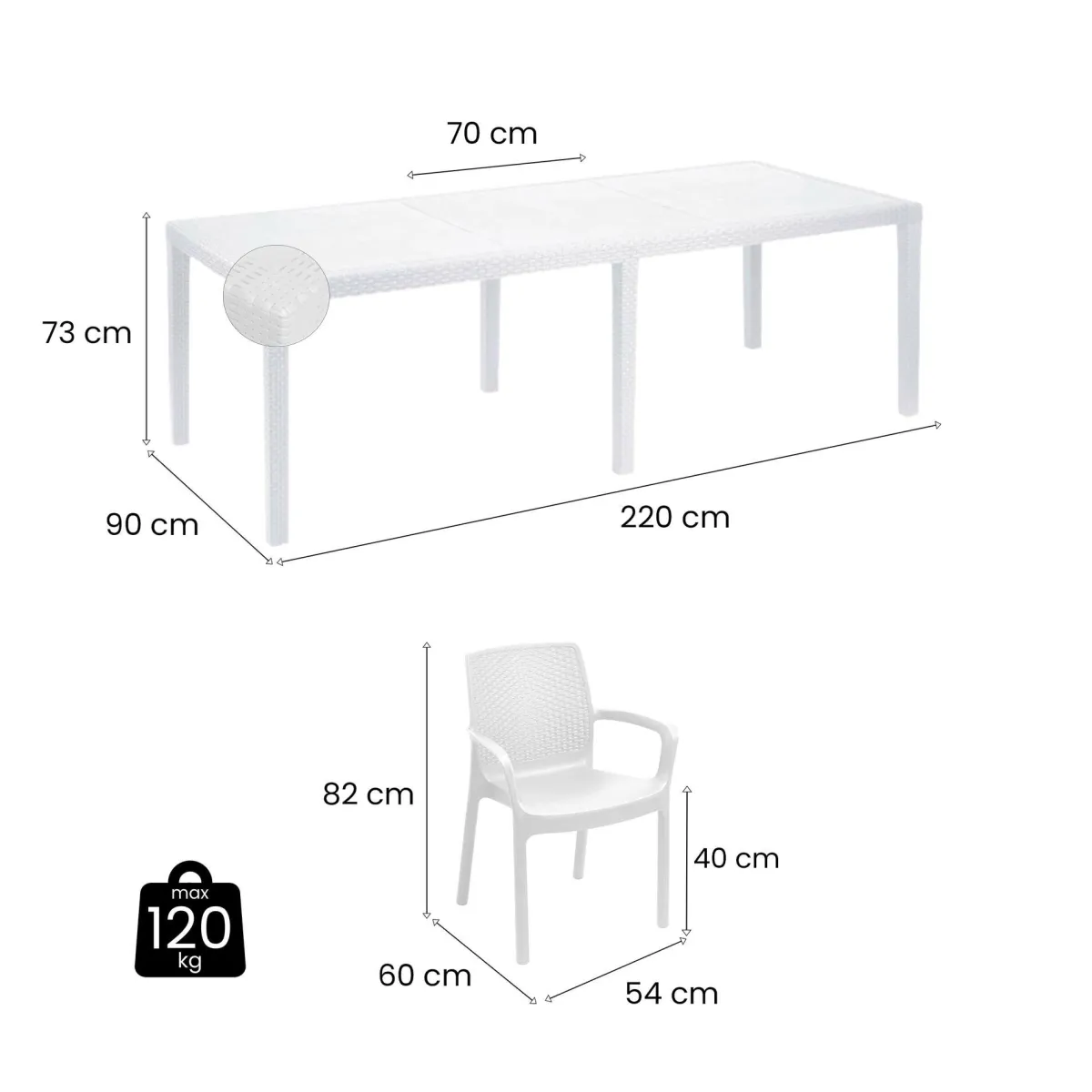 Set Da Esterno|Outdoor > Dmora Set salotto esterno 4 sedie e tavolo allungabile - Arret Bianco