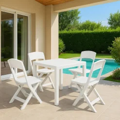 Set salotto esterno 4 sedie 1 tavolo quadrato bianco - Sanzeno