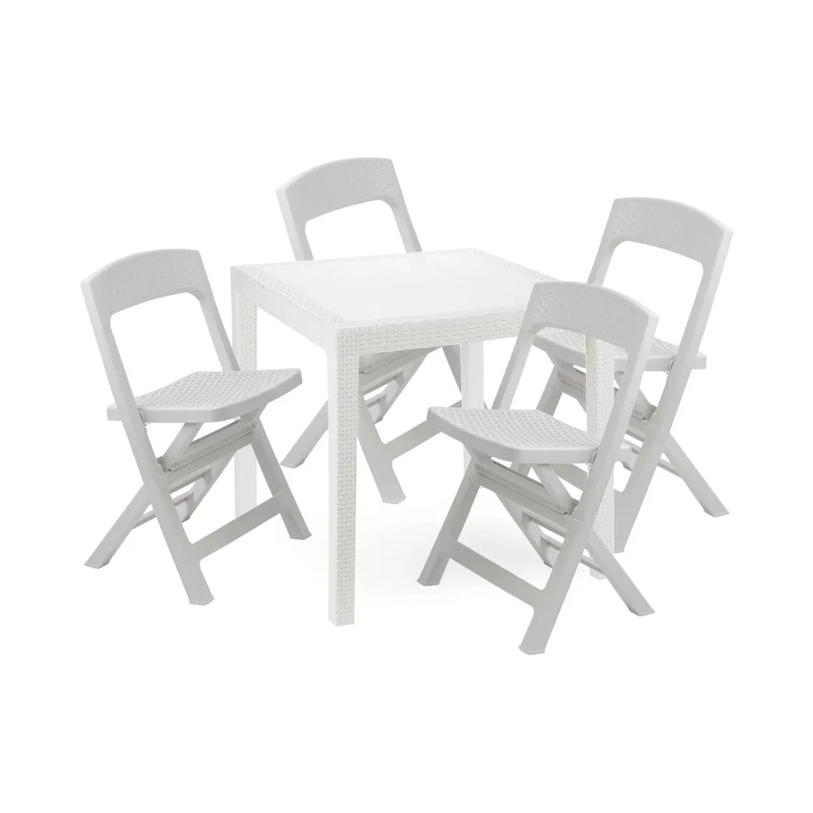 Set salotto esterno 4 sedie 1 tavolo quadrato bianco - Sanzeno