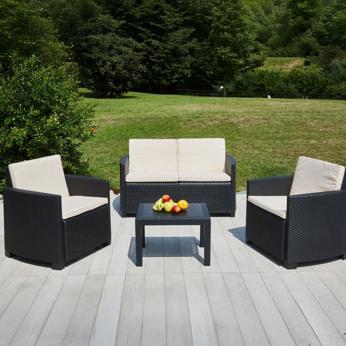 Set Da Esterno|Outdoor > Dmora Set salotto giardino impermeabile effetto rattan antracite - Arabesk Nero Antracite