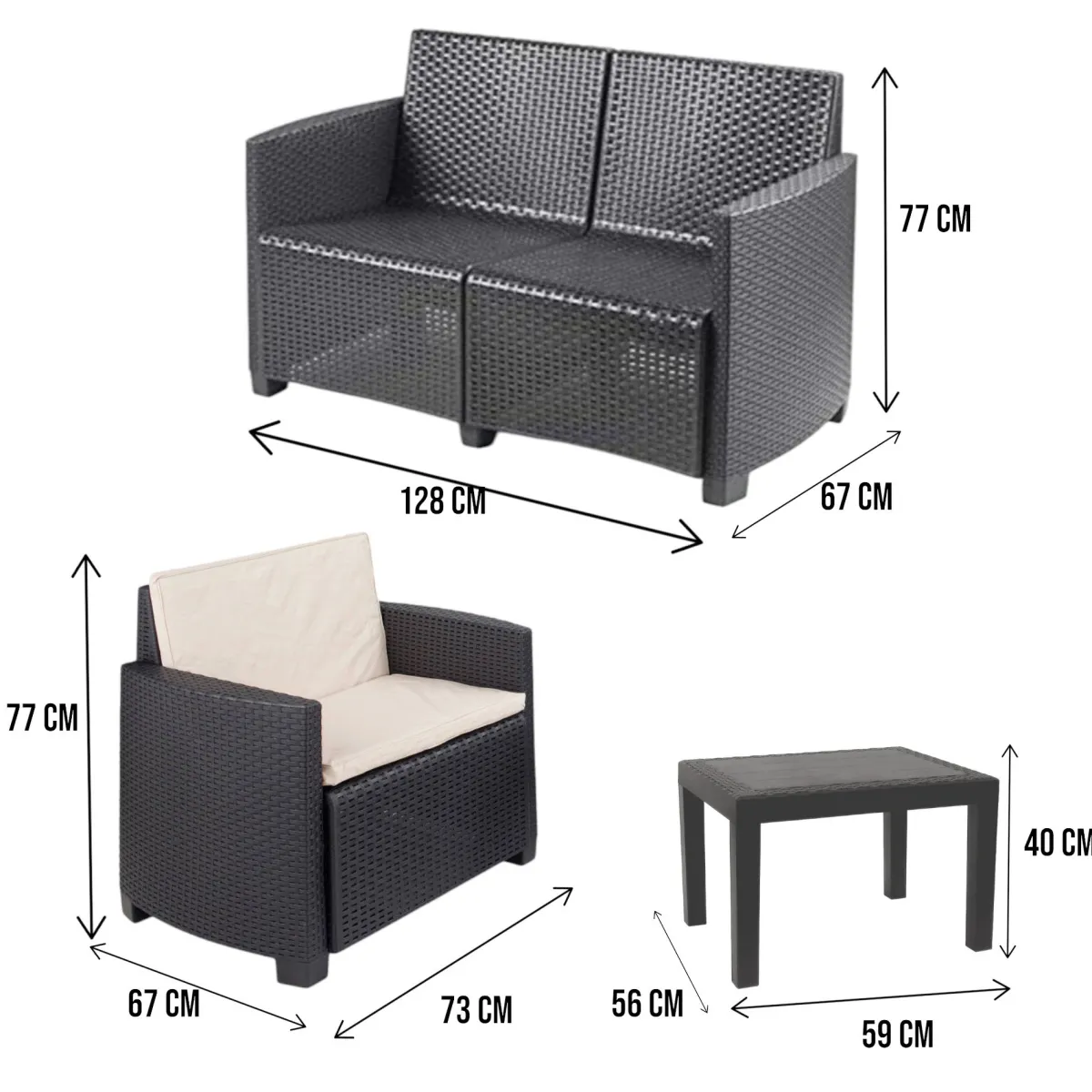 Set Da Esterno|Outdoor > Dmora Set salotto giardino impermeabile effetto rattan antracite - Arabesk Nero Antracite