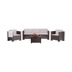 Set Da Esterno|Salotti Da Giardino > Dmora Set salotto giardino 2 poltrone e 1 divano - Cameri Marrone