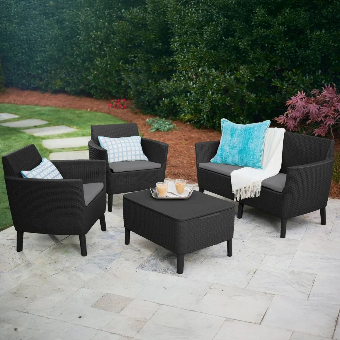 Set Da Esterno|Salotti Da Giardino > Dmora Set salotto giardino poltrone e divano effetto rattan antracite - Cameri Nero Antracite