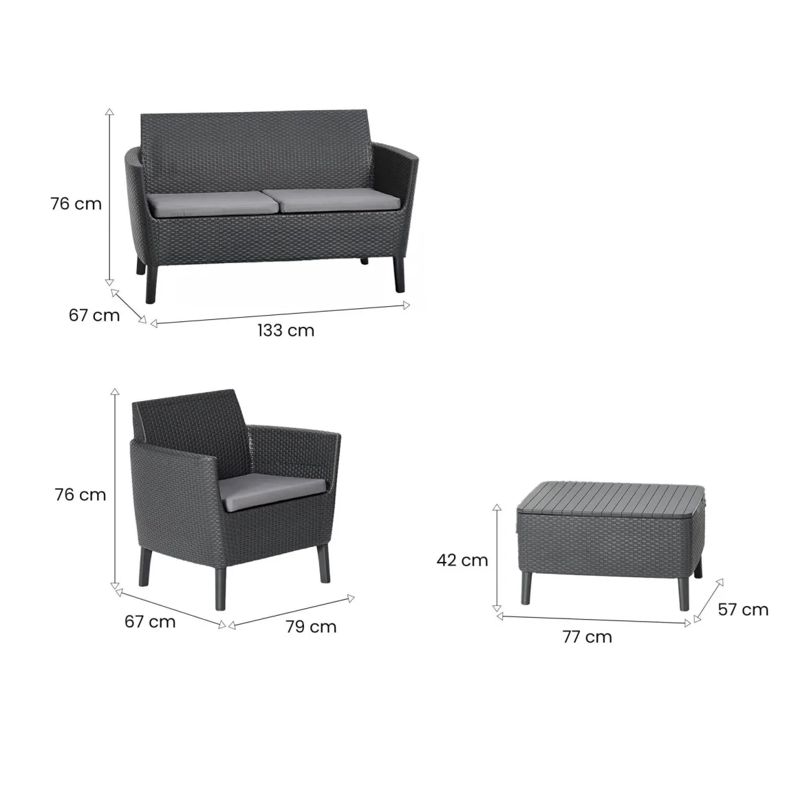 Set Da Esterno|Salotti Da Giardino > Dmora Set salotto giardino poltrone e divano effetto rattan antracite - Cameri Nero Antracite