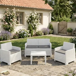 Set Da Esterno|Outdoor > Dmora Set salotto giardino 4 posti e 1 tavolo effetto rattan - Gazania Marrone