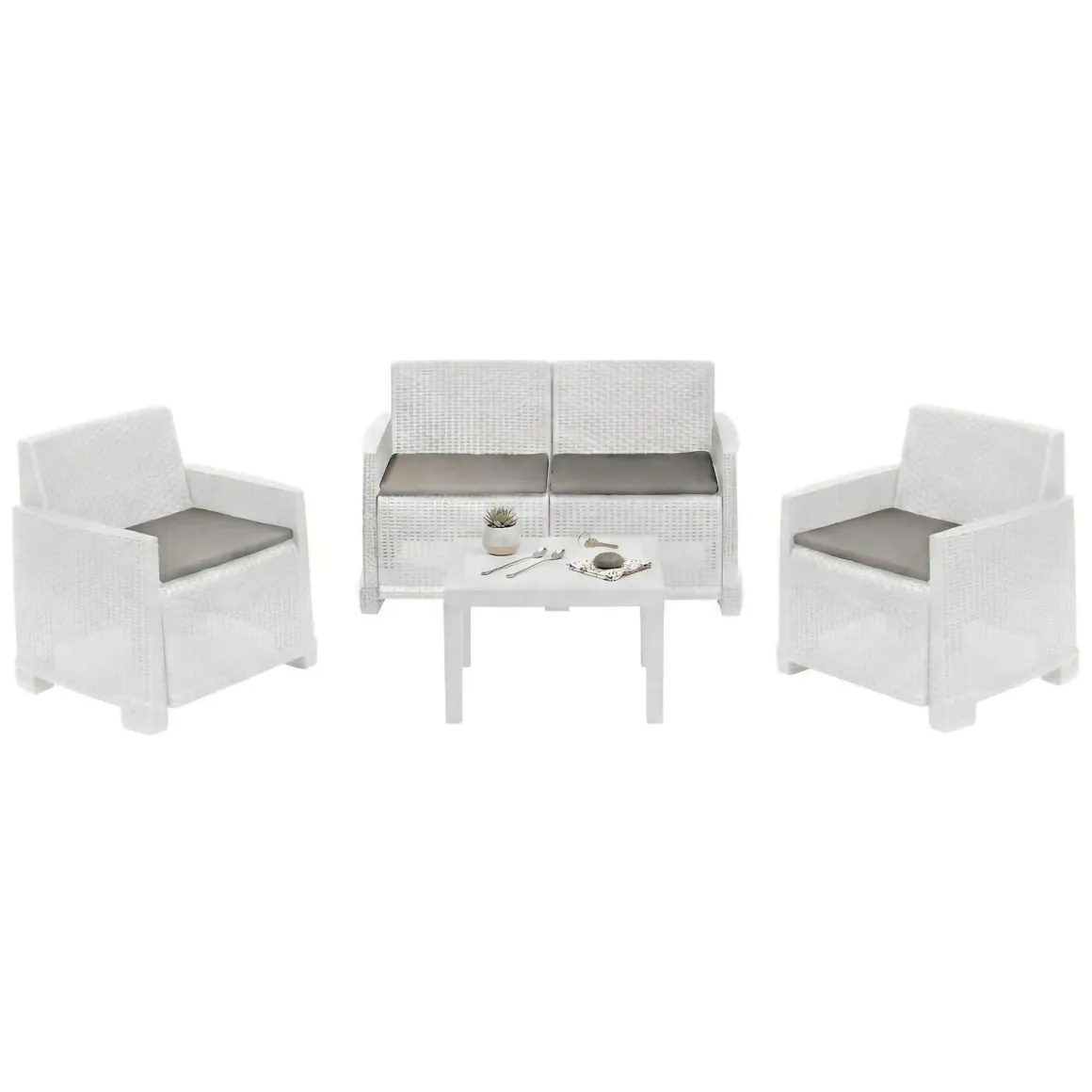 Set Da Esterno|Outdoor > Dmora Set salotto giardino 4 posti e 1 tavolo effetto rattan - Gazania Marrone