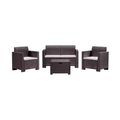 Set Da Esterno|Outdoor > Dmora Set salotto giardino 4 posti e 1 tavolo effetto rattan - Gazania Marrone