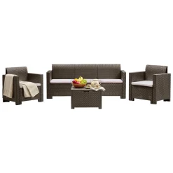 Set Da Esterno|Salotti Da Giardino > Dmora Set salotto giardino 5 posti e 1 tavolo effetto rattan tortora - Admiral Grigio Tortora