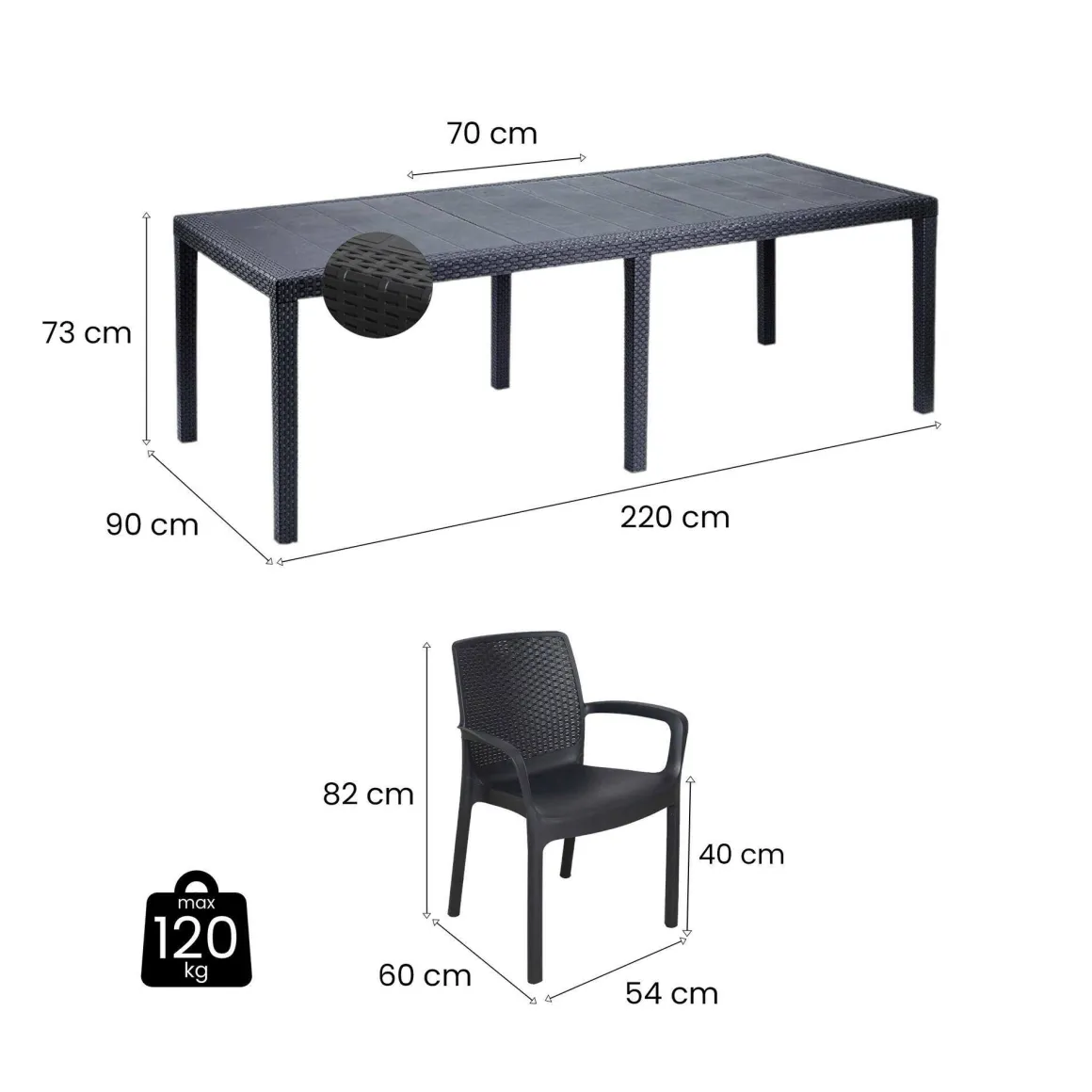 Set salotto giardino 8 posti e 1 tavolo allungabile antracite - Arret