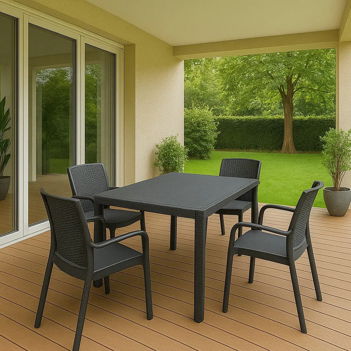 Set salotto giardino sedie effetto rattan antracite - Sover