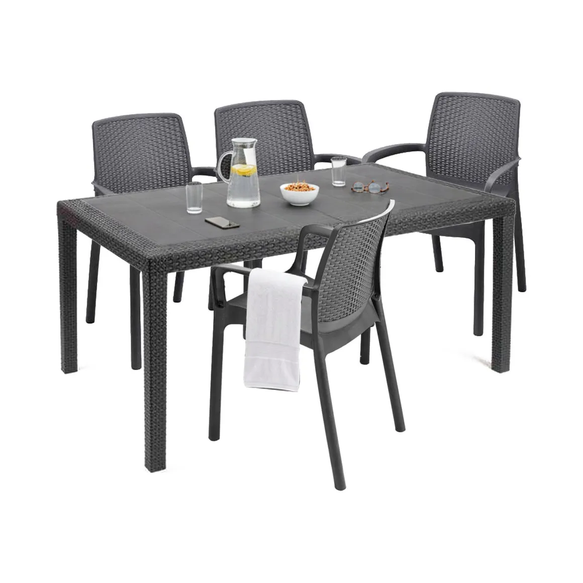 Set salotto giardino sedie effetto rattan antracite - Sover