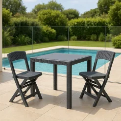 Set Da Esterno|Salotti Da Giardino > Dmora Set salotto giardino 2 sedie 1 tavolo quadrato antracite - Sanzeno Nero Antracite