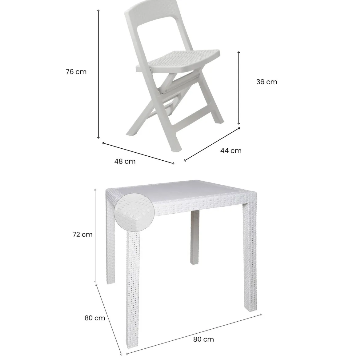 Set salotto giardino 2 sedie 1 tavolo quadrato bianco - Sanzeno