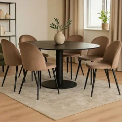 Set 6 Sedie da Cucina Imbottite in Velluto Grigio Tortora Struttura Metallo Ergonomiche 51x54x82h cm per Sala da Pranzo e Ufficio – Achito