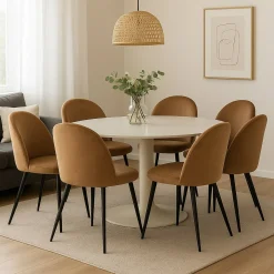 Sedie > Dmora Set 6 Sedie Moderne da Pranzo Imbottite in Velluto Struttura Metallo Ergonomiche 51x54x82h cm per Ufficio e Soggiorno – Achito Beige