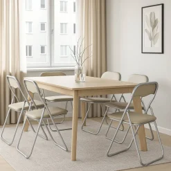 Set 6 sedie pieghevoli imbottite beige struttura in metallo - Antenore