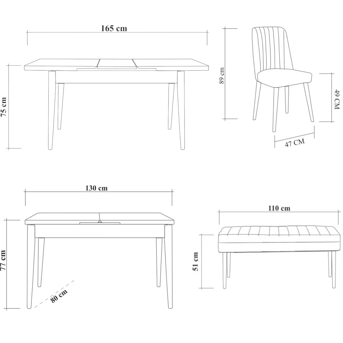 Set Tavolo E Sedie > Dmora Set tavolo allungabile 8 posti 2 sedie e 1 panca in legno - Padru Grigio Cemento, Marrone Quercia