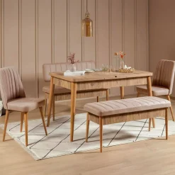 Set tavolo allungabile 8 posti 2 sedie e 2 panche in legno - Padru