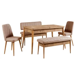 Set tavolo allungabile 8 posti 2 sedie e 2 panche in legno - Padru