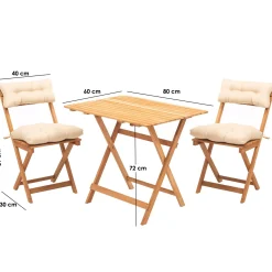 Set Tavolo E Sedie > Dmora Set Tavolo e Sedie 2 Posti Dimensione Seduta 40x30h81 cm, Dimensione Tavolo 80x60h72 cm - Nazzano Bianco Crema