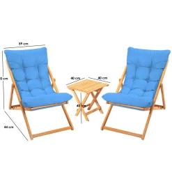 Set Tavolo e Sedie blu 2 Posti Dimensione Tavolo 40x40h40 cm, Dimensione Seduta 59x44h90 cm - Leni