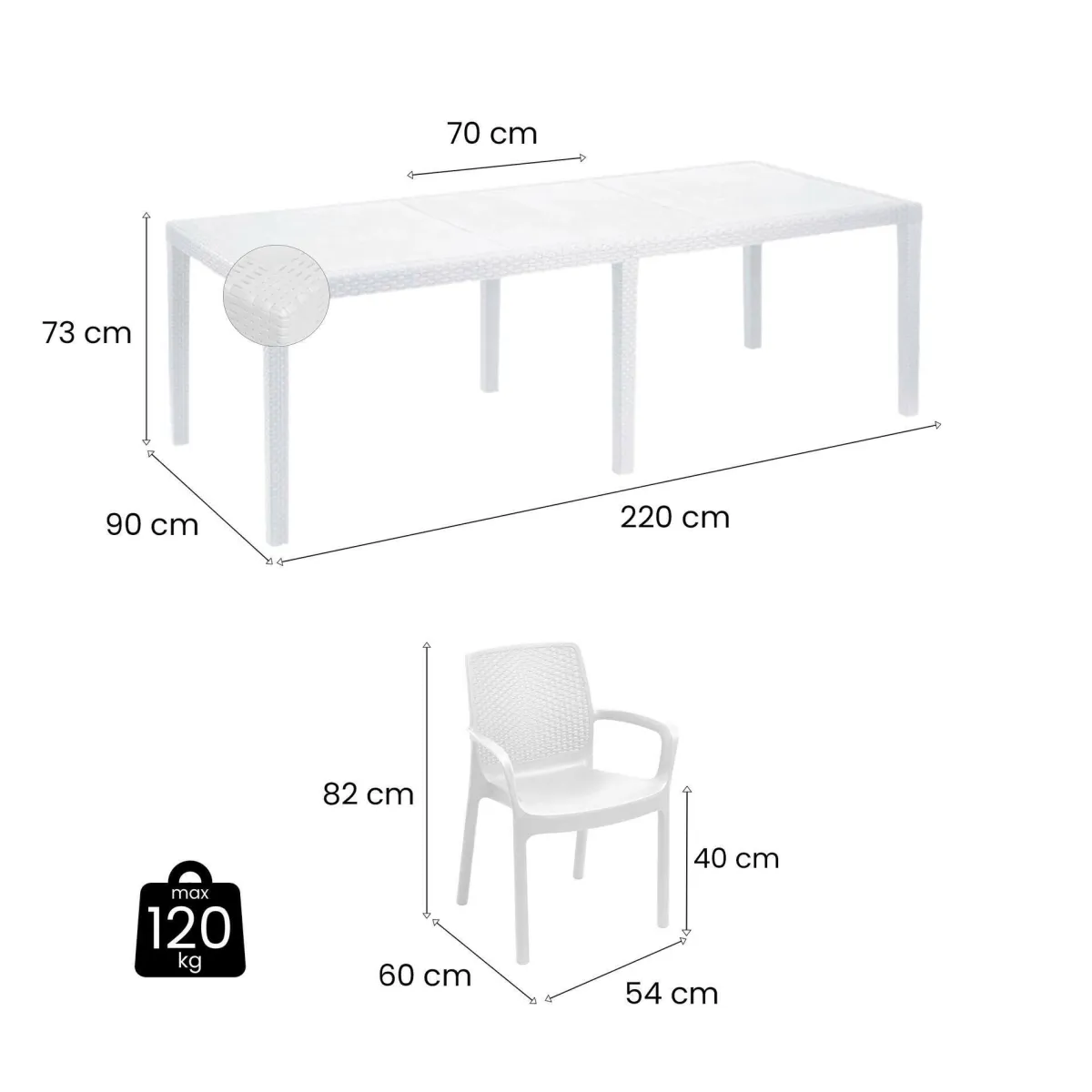 Set Tavolo E Sedie > Dmora Set terrazzo tavolo estensibile 10 posti e 4 sedie - Cortanze Bianco