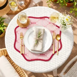 Set 2 Tovagliette/Sottopiatti in Ecopelle Kalp, Rosso e Rosa 40x40 cm, Cerchi intrecciati, Lavabili e Antiscivolo, Indoor/Outdoor, Made in Italy