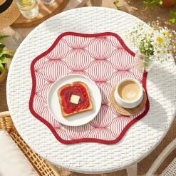 Set 2 Tovagliette/Sottopiatti in Ecopelle Kalp, Rosso e Rosa 40x40 cm, Cerchi intrecciati, Lavabili e Antiscivolo, Indoor/Outdoor, Made in Italy