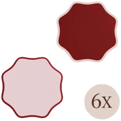 Set 6 Tovagliette/Sottopiatti in Ecopelle Hati, Rosso e Rosa 40x40 cm, Coppia bicolore, Lavabili e Antiscivolo, Indoor/Outdoor, Made in Italy