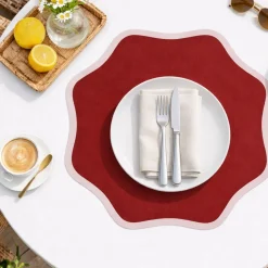 Tovaglie|Tovagliette > Dmora Set 6 Tovagliette/Sottopiatti in Ecopelle Kalp, Rosso e Rosa 40x40 cm, Cerchi intrecciati, Lavabili e Antiscivolo, Indoor/Outdoor, Made in Italy Rosa, Rosso