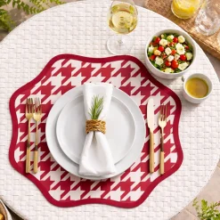 Set 6 Tovagliette/Sottopiatti in Ecopelle Serce, Rosso e Rosa 40x40 cm, Fantasia pied de poule, Lavabili e Antiscivolo, Indoor/Outdoor, Made in Italy