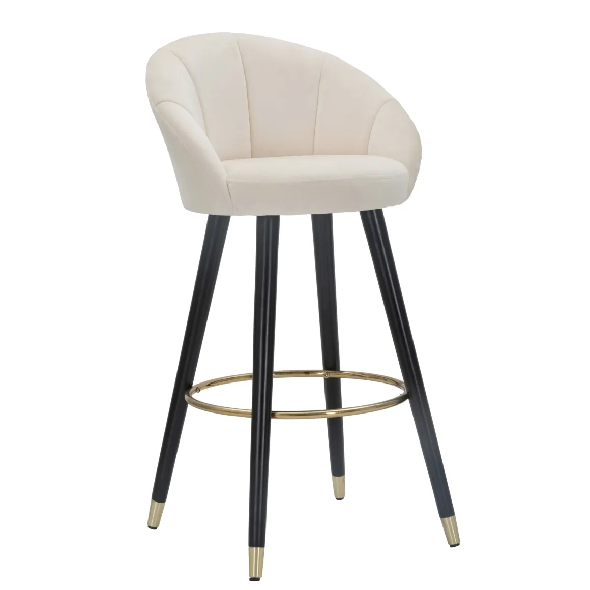 Sgabello Bianco Crema Nero Imbottito Rivestimento in Velluto 55x56x104h cm, Materiale Struttura in Tessuto - Huanca