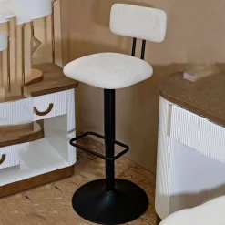 Sgabelli > Dmora Sgabello Bianco Crema Nero Regolabile con Schienale 43x50x86h cm, Imbottito - Essaou Nero, Bianco Crema