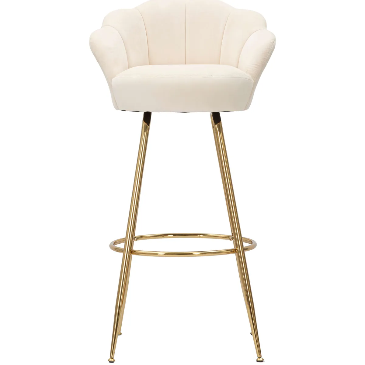 Sgabelli > Dmora Sgabello Bianco Crema oro Imbottito Rivestimento in Velluto 55x53x110h cm, Altezza Seduta 85 cm - Tequis Oro, Bianco Crema
