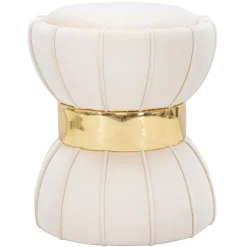 Sgabello Bianco Crema oro Rivestimento in Velluto Imbottito 40x40x44h cm, Sfumatura Colore Seduta Crema - Samaip