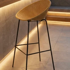 Sgabelli > Dmora Sgabello Giallo Senape Nero set da 2 Indoor/outdoor Seduta Traforata Altezza Seduta 75 cm 51x82x58h cm, Materiale Struttura in Metallo - Trong Nero, Giallo Senape