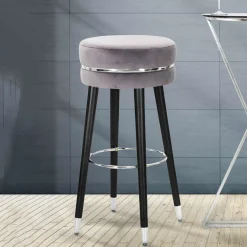 Sgabello Nero Imbottito Rivestimento in Velluto 35x35x74h cm, Materiale Struttura in Legno - Bran