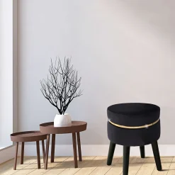 Sgabelli > Dmora Sgabello Nero oro Rivestimento in Velluto Imbottito 35x35x41h cm, Colore Seduta Nero - Famamiri Oro, Nero