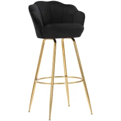Sgabello Nero oro Rivestimento in Velluto Imbottito 55x53x110h cm, Colore Seduta Nero - Tequis