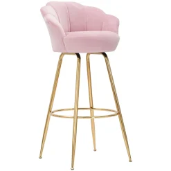 Sgabello Rosa oro Rivestimento in Velluto Imbottito 55x53x110h cm, Colore Seduta Rosa - Tequis