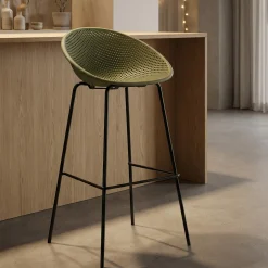 Sgabello Verde Nero set da 2 Indoor/outdoor Seduta Traforata Altezza Seduta 75 cm 51x82x58h cm, Materiale Struttura in Metallo - Trong