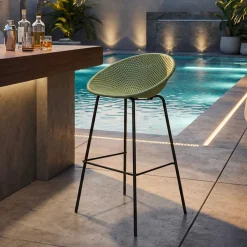 Sgabello Verde Nero set da 2 Indoor/outdoor Seduta Traforata Altezza Seduta 75 cm 51x82x58h cm, Materiale Struttura in Metallo - Trong