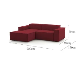 Divani Angolari|Divani Fissi Con Penisola > Dmora Sofa con braccioli 220x170x70h cm - Alhoa Rosso